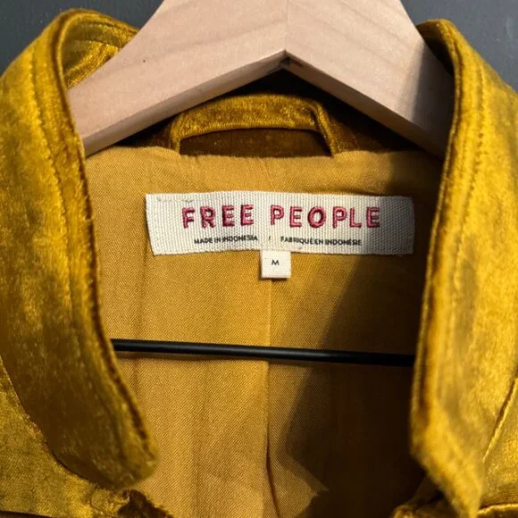 Free People Military Gold Orange Yellow Velvet MilitaryJacket Size Medium M - Picture 9 of 10